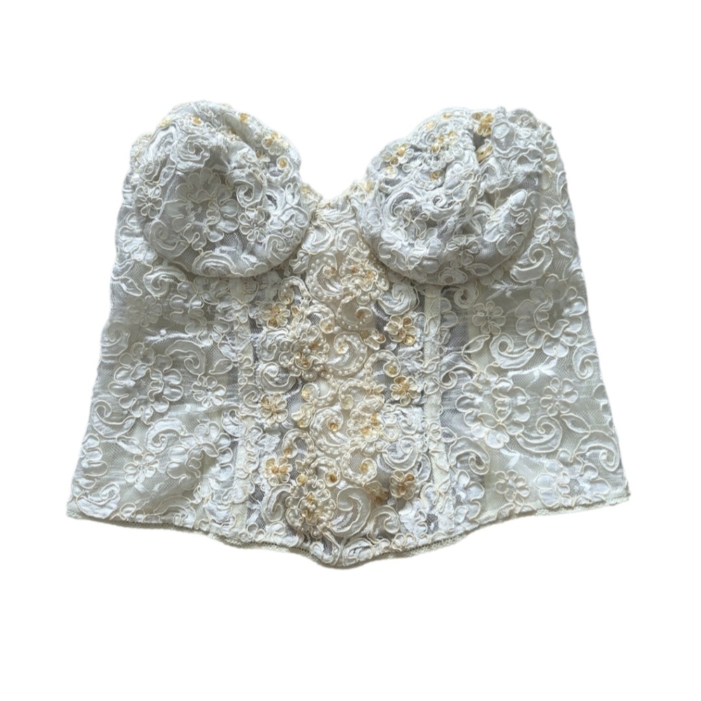 VTG Natori Ivory Lace Bustier Corset 36C Strapless Bridal Lingerie USA Coquette